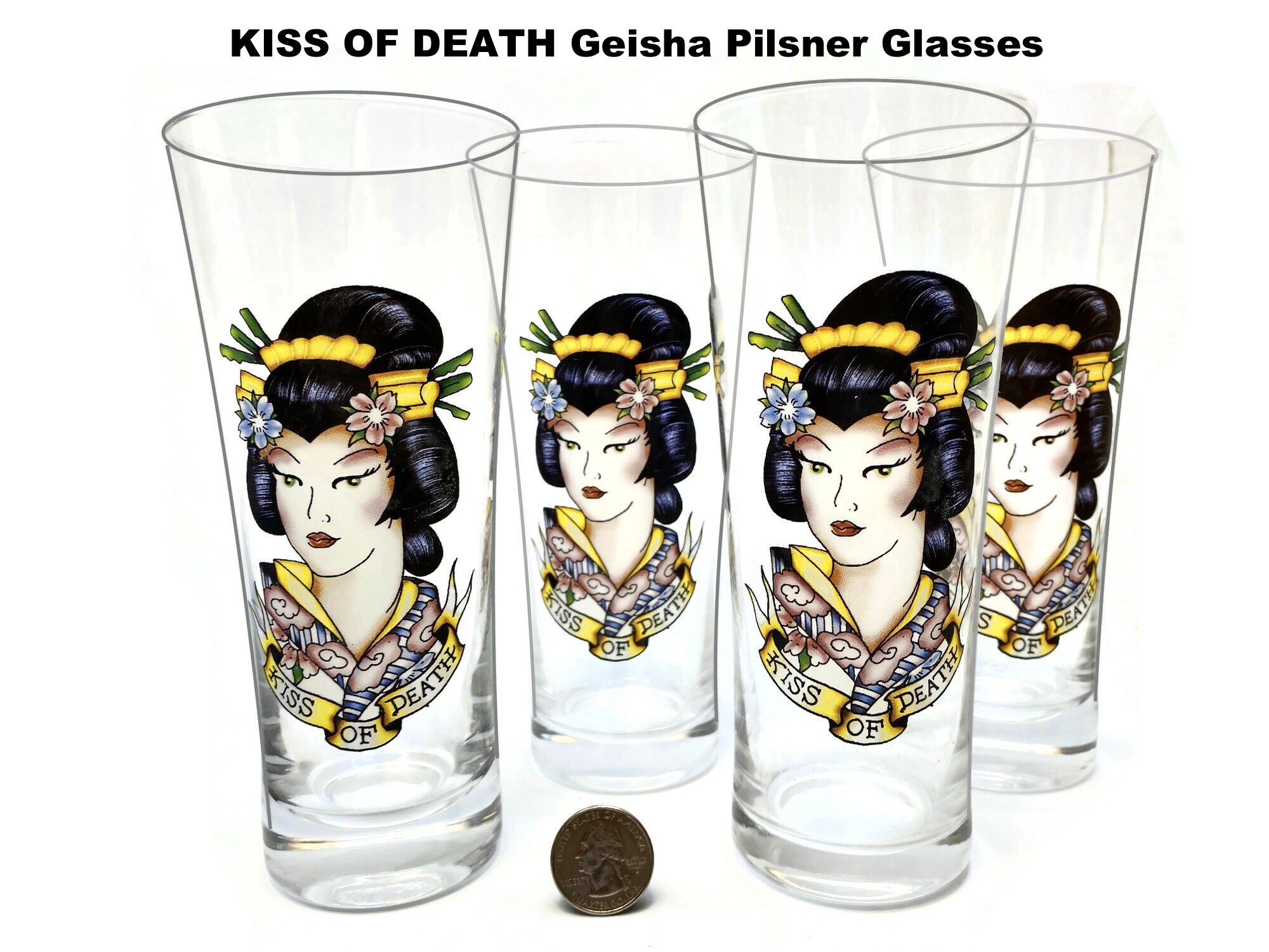Ed Hardy Drinking Glasses - Etsy VINTAGE NEW IN BOX ED HARDY HIGH BALL DRINKING GLASSES main image 0