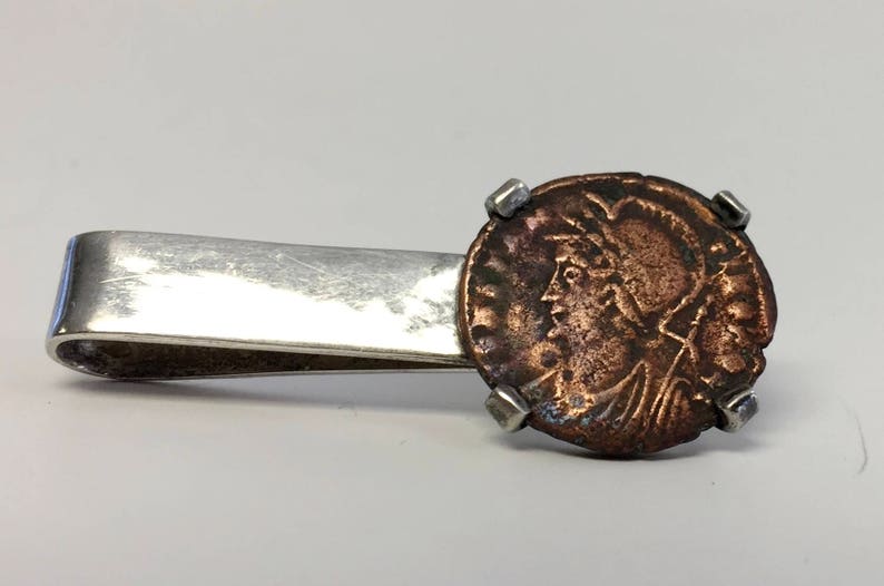 Vintage Sterling Silver Meyer Tie Bar Copper Coin Money Clip Groom Men Jewelry