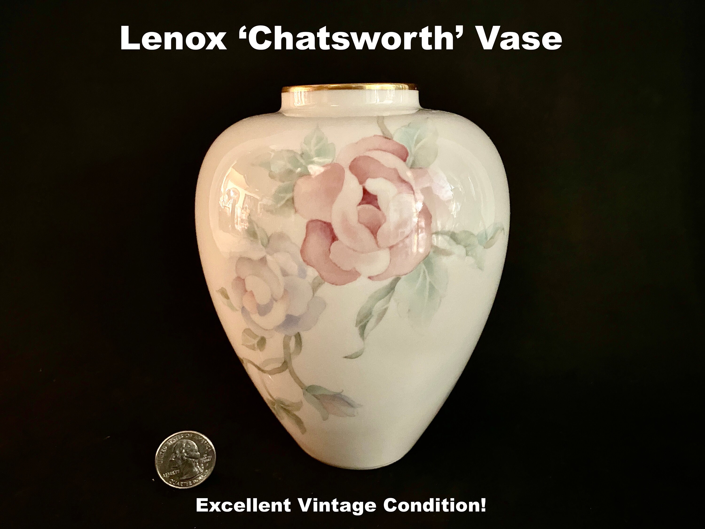 Lenox CHATSWORTH Vase Floral Porcelain 24K Gold Trim Vintage - Etsy