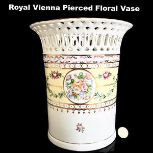 Royal Vienna Porcelain Vase Floral Roses Pierced Vintage
