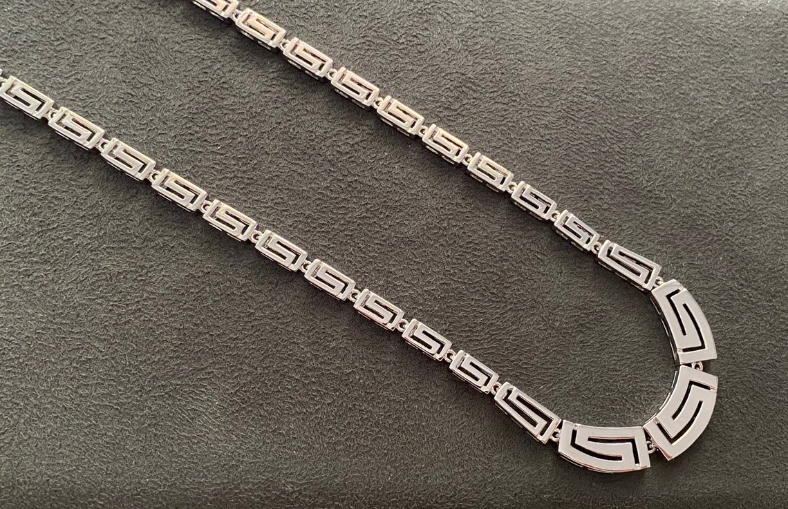 Sterling Silver Greek Design Link Chain Necklace 15 Etsy