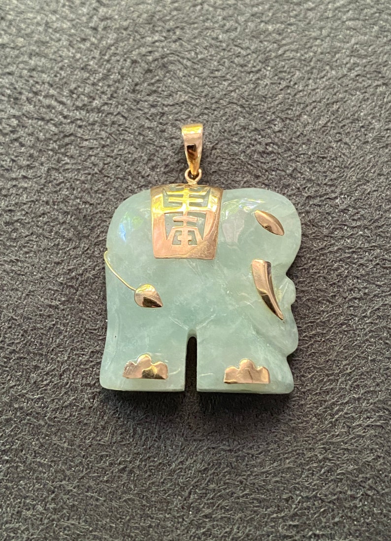 14k Yellow Gold Jade Elephant Charm Pendant | Etsy
