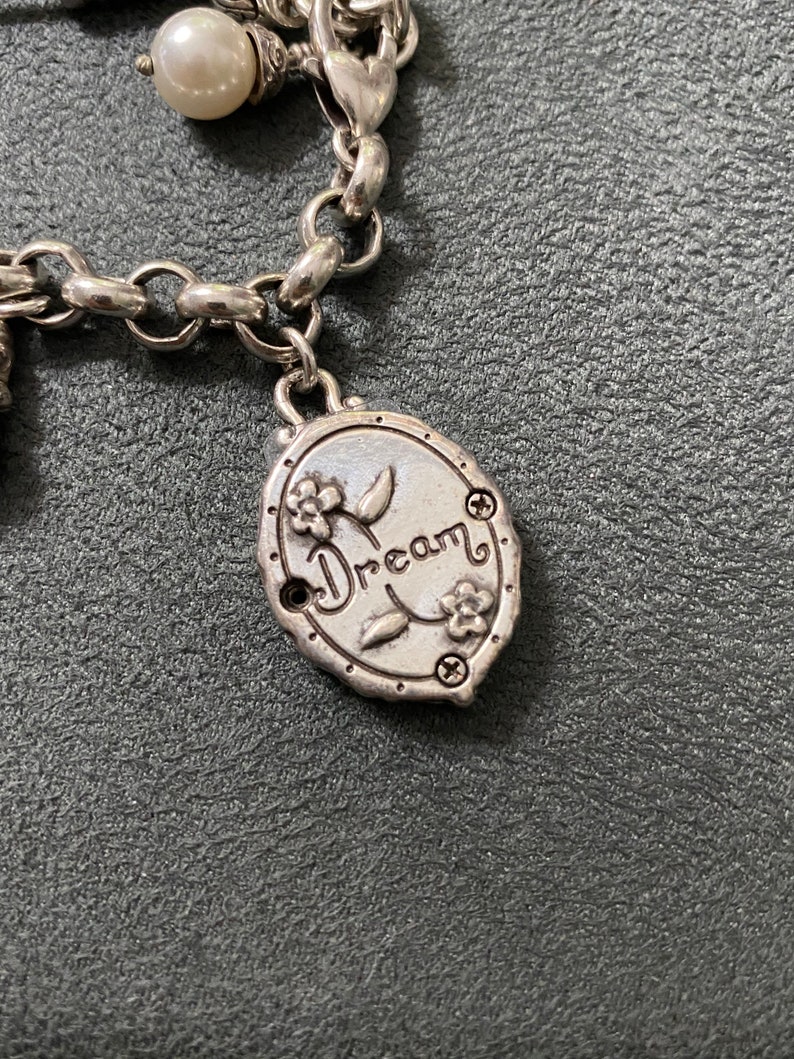 Brighton Collectibles Silvertone Reversible Keepsake Memory Photo Holder Charms Bracelet 8\u201d