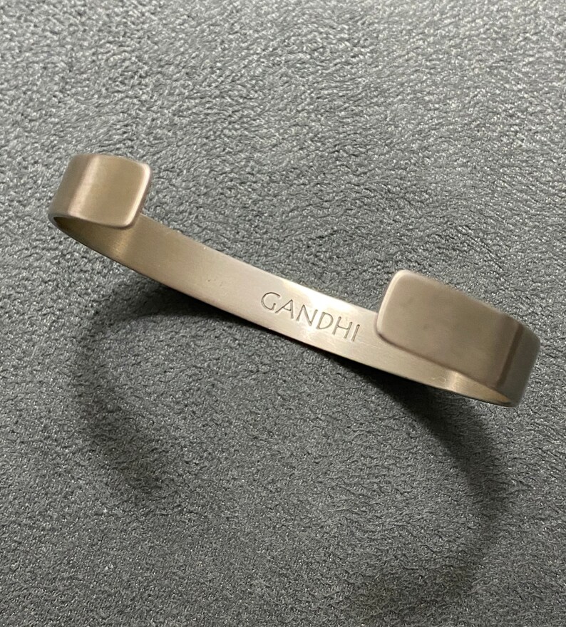 Sterling Silver Mahatma Gandhi\u2019s Quote \u201cBe the change you wish to see in the world\u201d Cuff Bangle Bracelet