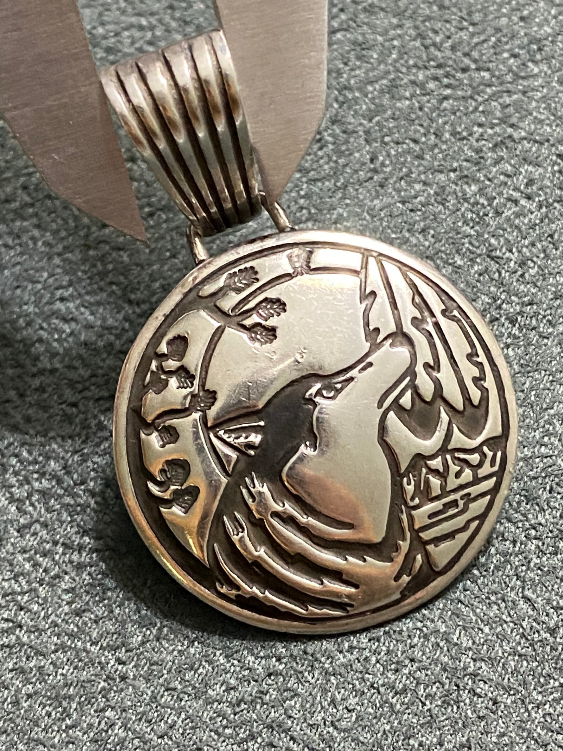 Sterling Silver Native American Wolf Circular Charm Pendant Etsy