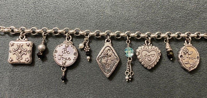 Brighton Collectibles Silvertone Reversible Keepsake Memory Photo Holder Charms Bracelet 8\u201d