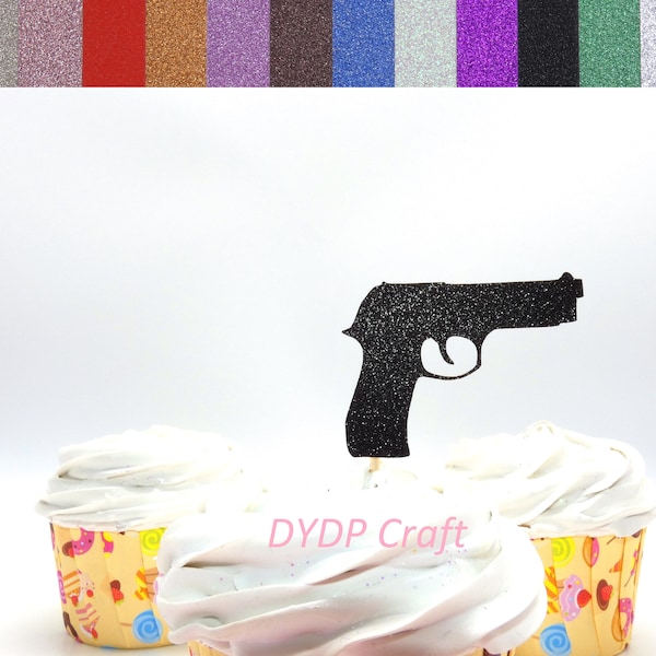 Pistol Cupcake Toppers, Gun Cupcake Toppers, Pistols or Pearls Gender Reveal, Cowboy Party Decorations, Western Cupcake Toppers, Food Picks