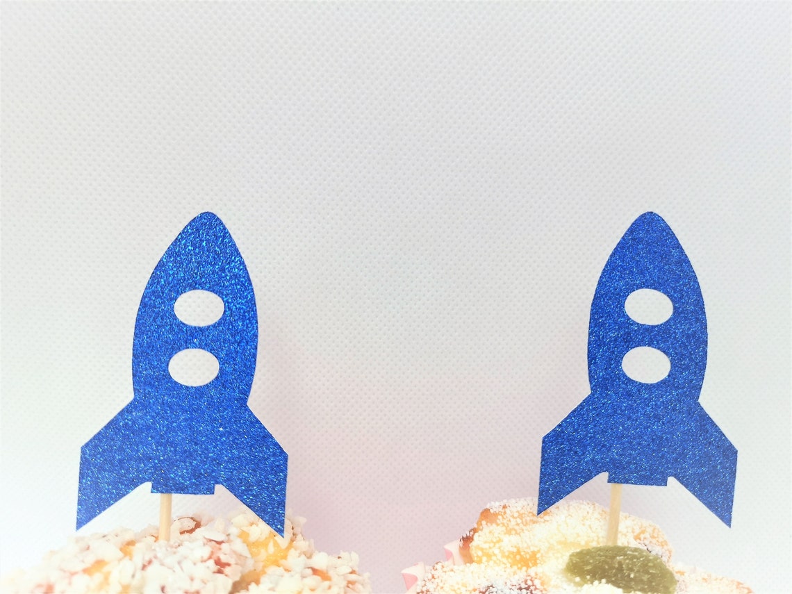 Rocket Ship Cupcake Toppers Space Themed Cupcake Toppers | Etsy