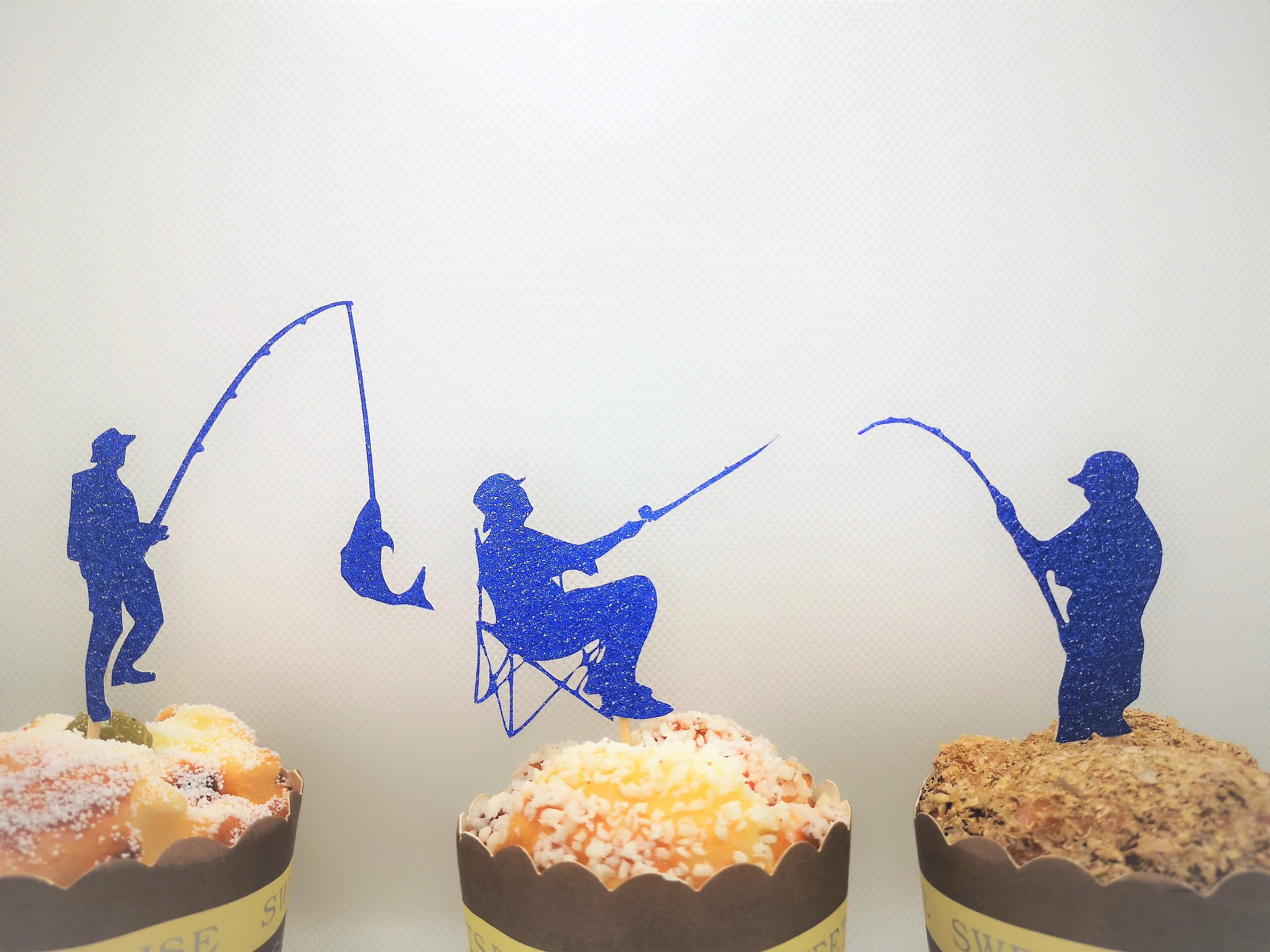 Fishing Cupcake Toppers the Big One Cupcake Toppers Fish Etsy