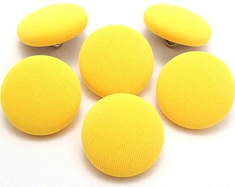 Fabric Buttons, Matte Yellow Buttons, Shank to Sew, Pinback to Pin, Flatback to Glue, Fabric Covered Sewing Buttons, Handmade USA