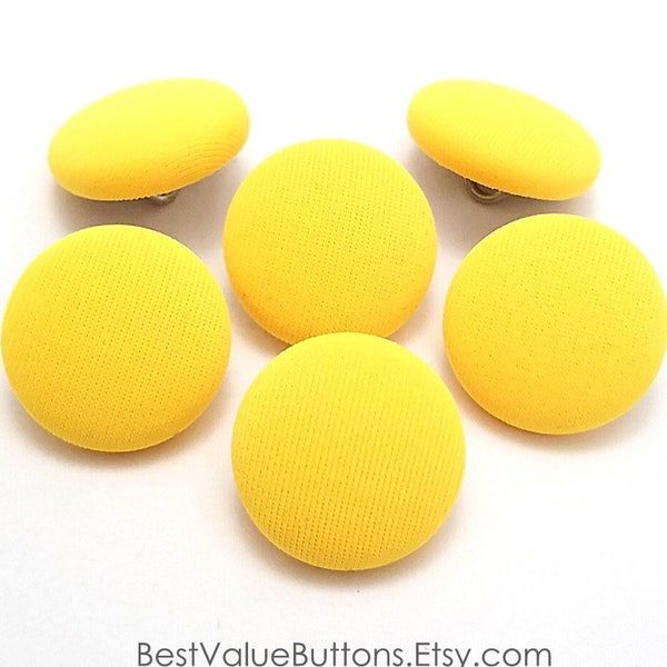 Fabric Buttons, Matte Yellow Buttons, Shank to Sew, Pinback to Pin, Flatback to Glue, Fabric Covered Sewing Buttons, Handmade USA