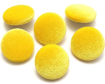 Velvet Buttons, Yellow Velvet Fabric Buttons, Shank, Pinback, Flatback Buttons to Sew, Pin, Glue, Fabric Covered Buttons, Handmade USA