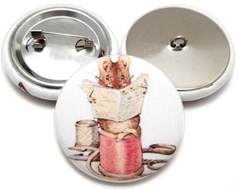 Fabric Buttons, Tailor of Gloucester Buttons, Beatrix Potter Shank, Flatback, Pinback Buttons, Fabric Covered Sewing Buttons Handmade USA