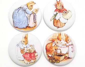 Fabric Buttons, Peter Rabbit Family Buttons, Beatrix Potter Shank, Flatback, Pinback Buttons, Fabric Covered Sewing Buttons Handmade USA