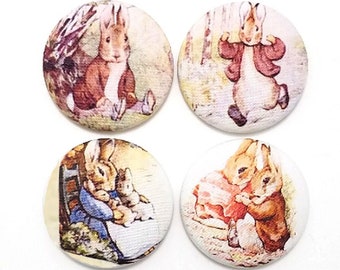 Fabric Buttons, Benjamin Bunny Buttons, Beatrix Potter Buttons, Shank, Flatback, Pinback Buttons, Fabric Covered Sewing Buttons Handmade USA