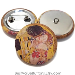 Fabric Buttons, The Kiss Buttons, Gustav Klimt Buttons, Shank to Sew, Pinback to Pin, Flatback to Glue, Fabric Covered Buttons, Handmade USA