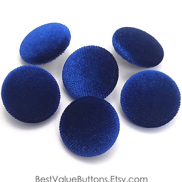 Velvet Buttons, Royal Blue Velvet Fabric Buttons, Shank, Pinback, Flatback Buttons to Sew, Pin, Glue, Fabric Covered Buttons, Handmade USA
