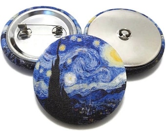 Fabric Buttons, Starry Night Buttons, Vincent van Gogh Shankback to Sew, Pinback to Pin, Flatback to Glue, Covered Buttons, Handmade USA
