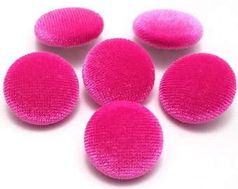 Velvet Buttons, Hot Pink Velvet Fabric Buttons, Shank, Pinback, Flatback Buttons to Sew, Pin, Glue, Fabric Covered Buttons, Handmade USA