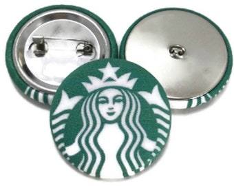 Fabric Buttons, Starbucks Mermaid Inspired Buttons, Shank to Sew, Pinback to Pin, Flatback to Glue, Fabric Covered Buttons, Handmade USA