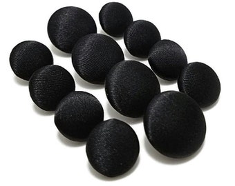 Satin Buttons, Black Tuxedo Buttons, Black White Ivory Hot Pink Satin Covered Buttons Wedding Formal Wear Dinner Jacket 12PCS Handmade USA