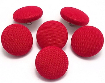 Cotton Buttons, Red Cotton Fabric Buttons, Shank Back, Pin Back, Flat Back Buttons to Sew, Pin, Glue, Fabric Covered Buttons, Handmade USA