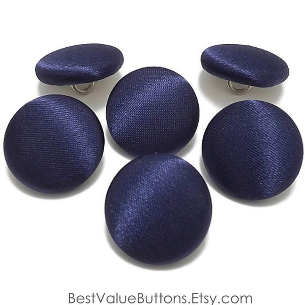 Satin Buttons, Navy Blue Satin Buttons, Bridal Buttons, Wedding Dress Tuxedo Buttons to Sew, Pin or Glue, Shank, Pin, Flat Back Handmade USA