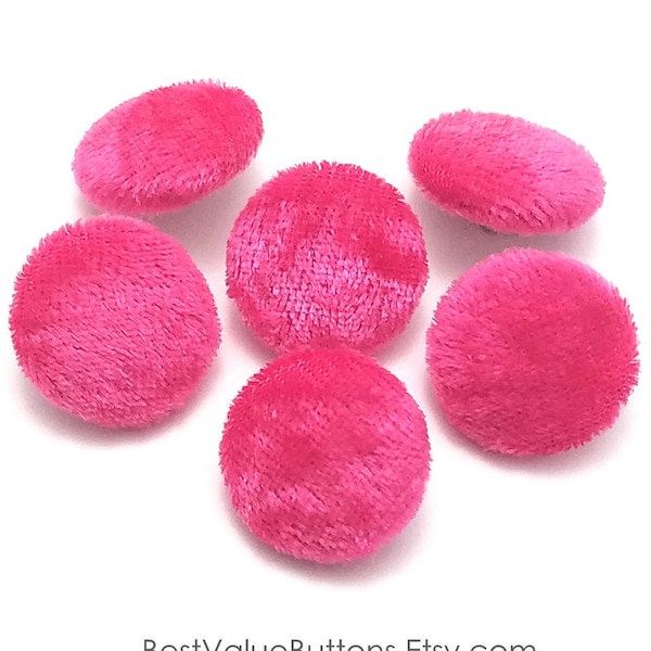 Velvet Buttons, Hot Pink Crushed Velvet Fabric Buttons, Shank, Pinback, Flatback Buttons to Sew, Pin, Glue, Covered Buttons, Handmade USA