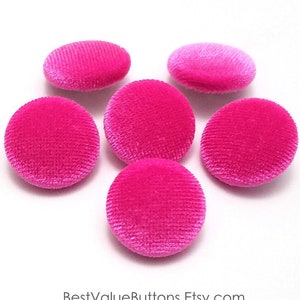 Velvet Buttons, Hot Pink Velvet Fabric Buttons, Shank, Pinback, Flatback Buttons to Sew, Pin, Glue, Fabric Covered Buttons, Handmade USA