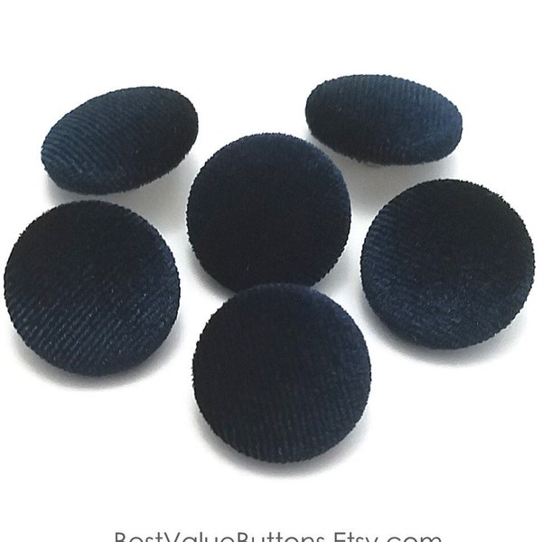 Velvet Buttons, Navy Blue Velvet Fabric Buttons, Shank, Pinback, Flatback Buttons to Sew, Pin, Glue, Fabric Covered Buttons, Handmade USA