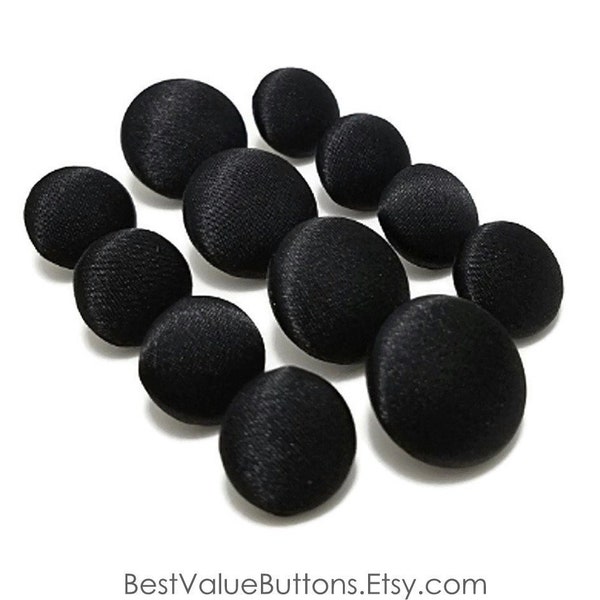 Satin Buttons, Black Tuxedo Buttons, Black White Ivory Hot Pink Satin Covered Buttons Wedding Formal Wear Dinner Jacket 12PCS Handmade USA