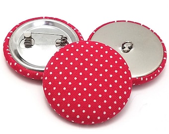 Fabric Buttons, Red White Pin Dot, Mini Polka Dot Buttons, Shank to Sew, Pinback to Pin, Flatback to Glue, Covered Buttons, Handmade USA