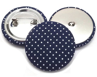 Fabric Buttons, NavyBlue White Pin Dot, Mini Polka Dot Buttons, Shank to Sew, Pinback to Pin, Flatback to Glue, Fabric Covered Handmade USA