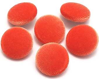 Velvet Buttons, Orange Velvet Fabric Buttons, Shank, Pinback, Flatback Buttons to Sew, Pin, Glue, Fabric Covered Buttons, Handmade USA