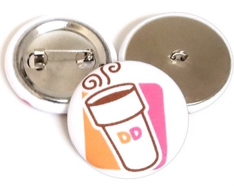 Fabric Buttons, Dunkin Donuts Inspired Buttons, Shank to Sew, Pinback to Pin, Flatback to Glue Fabric Covered Buttons, 3 Sizes, Handmade USA