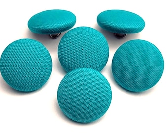 Cotton Buttons, Turquoise Cotton Fabric Buttons, Shank Back, Pin Back, Flat Back Buttons to Sew, Pin, Glue, Handmade USA