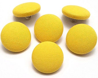 Cotton Buttons, Yellow Cotton Fabric Buttons, Shank Back, Pin Back, Flat Back Buttons to Sew, Pin, Glue, Fabric Covered Buttons Handmade USA