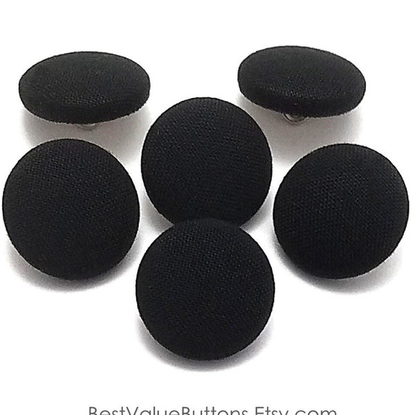 Cotton Buttons, Black Cotton Fabric Buttons, Shank Back, Pin Back, Flat Back Buttons to Sew, Pin, Glue, Fabric Covered Buttons, Handmade USA