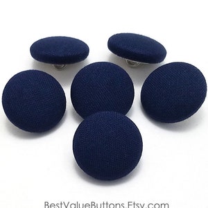 Cotton Buttons, Navy Blue Cotton Fabric Buttons, Shank Back, Pin Back, Flat Back Buttons to Sew, Pin, Glue, Covered Buttons, Handmade USA