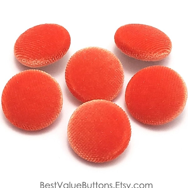 Velvet Buttons, Orange Velvet Fabric Buttons, Shank, Pinback, Flatback Buttons to Sew, Pin, Glue, Fabric Covered Buttons, Handmade USA