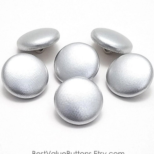 Fabric Buttons, Shiny Metallic Silver Fabric Buttons, Shank to Sew, Pinback to Pin, Flatback to Glue, Fabric Covered Buttons, Handmade USA