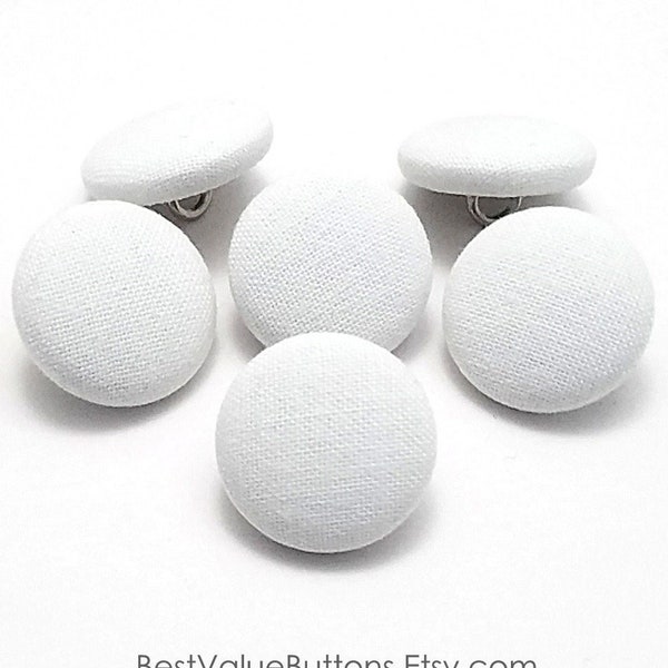 Cotton Buttons, White Cotton Fabric Buttons, Shank Back, Pin Back, Flat Back Buttons to Sew, Pin, Glue, Fabric Covered Buttons, Handmade USA