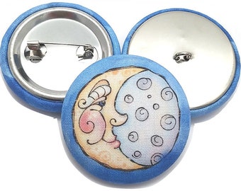 Fabric Buttons, Moon Goddess Celestial Buttons, Shank to Sew, Pinback to Pin, Flatback to Glue, Fabric Covered Sewing Buttons, Handmade USA