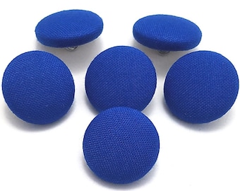 Cotton Buttons, Royal Blue Cotton Fabric Buttons, Shank Back, Pin Back, Flat Back Buttons to Sew, Pin, Glue, Covered Buttons, Handmade USA