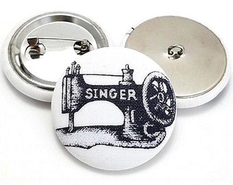 Fabric Buttons, Singer Sewing Machine Buttons, Shank Back to Sew, Pin Back to Pin or Flat Back to Glue, Fabric Covered Buttons Handmade USA