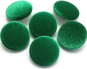 Velvet Buttons, Kelly Green Velvet Fabric Buttons, Shank, Pinback, Flatback Buttons to Sew, Pin, Glue, Fabric Covered Buttons, Handmade USA