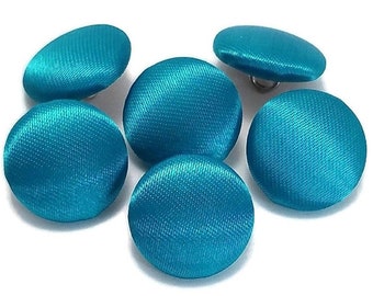 Satin Buttons, Turquoise Satin Buttons, Bridal Buttons, Wedding Dress Buttons to Sew, Pin or Glue, Shank, Pinback or Flatback Handmade USA