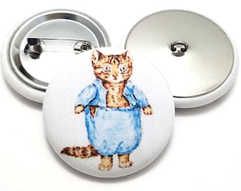 Fabric Buttons, Tom Kitten Buttons, Beatrix Potter Peter Rabbit Shank, Flatback, Pinback Buttons, Fabric Covered Sewing Buttons Handmade USA