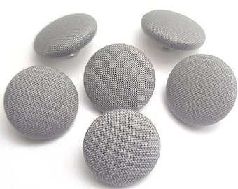 Cotton Buttons, Gray Cotton Fabric Buttons, Shank Back, Pin Back, Flat Back Buttons to Sew, Pin, Glue, Fabric Covered Buttons, Handmade USA