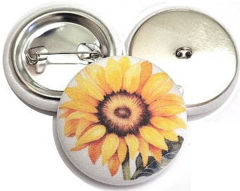 Fabric Buttons, Large Sunflower Buttons, Floral Print Buttons, Shank to Sew, Flatback to Glue, Pinback Buttons, Covered Buttons Handmade USA